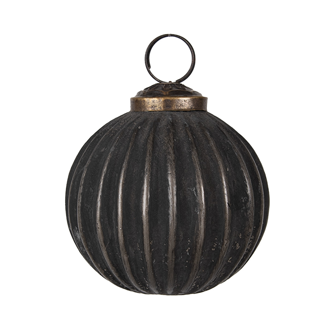 Clayre&Eef KerstbalØ 7x7 cm Zwart Grijs Glas afbeelding