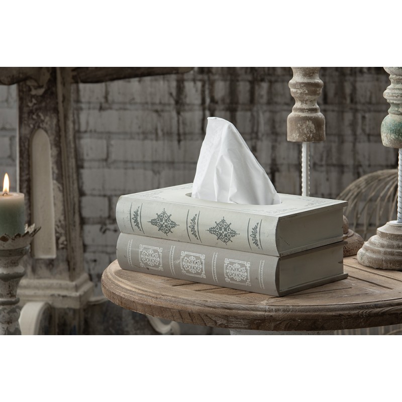 Clayre & Eef Tissue Box 27x16x10 cm Beige Wood Rectangle Books