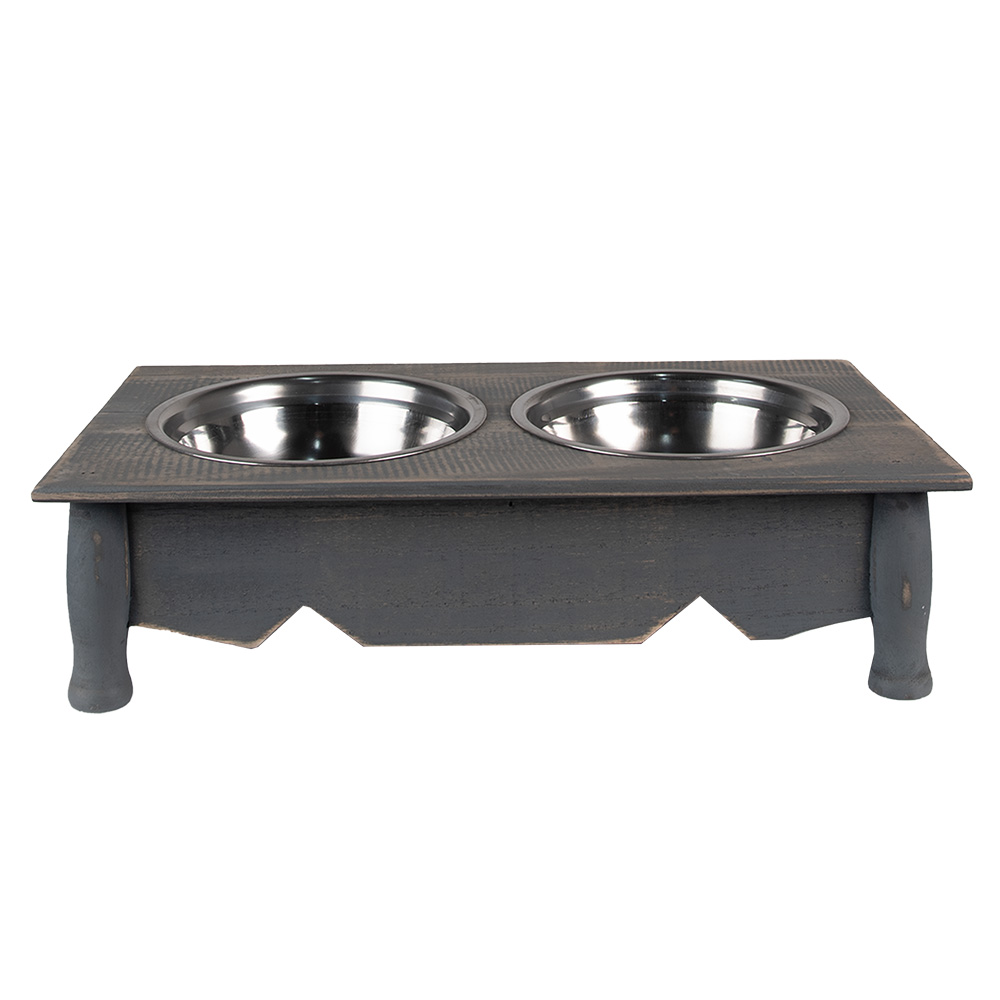 Clayre&Eef Voerbak hond 2x500 ml Grijs Hout afbeelding