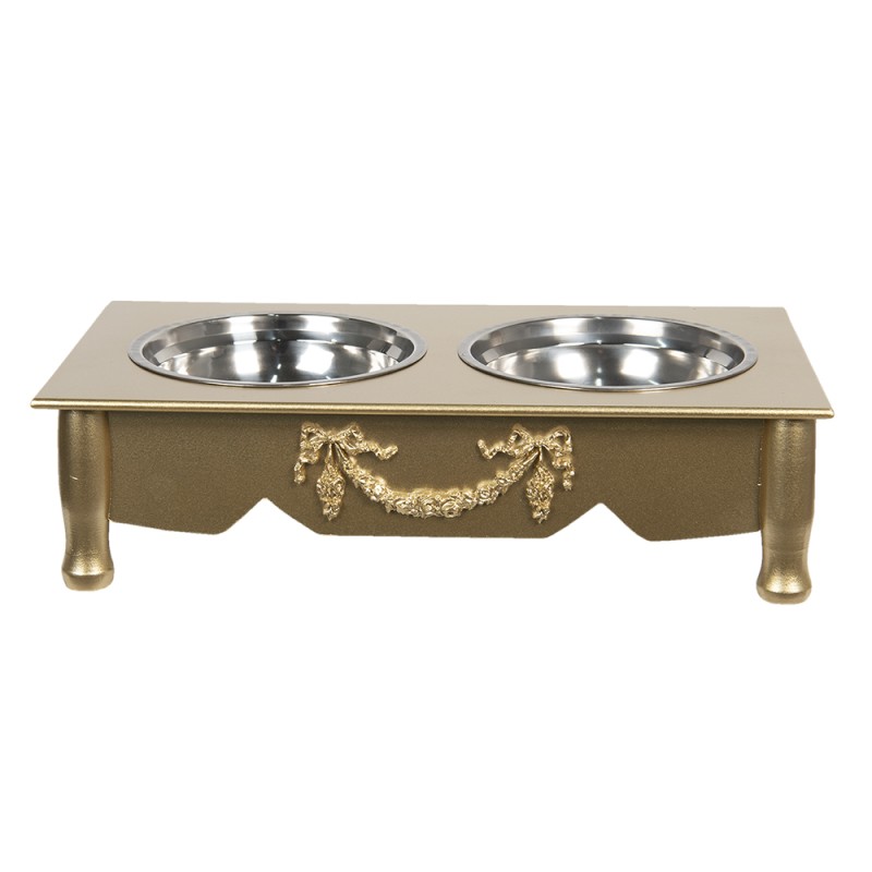 Clayre & Eef Food bowl dog 2x500 ml Gold colored Wood Rectangle