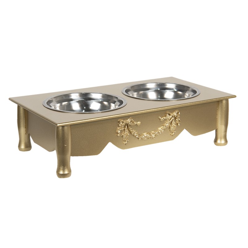 Clayre & Eef Food bowl dog 2x500 ml Gold colored Wood Rectangle