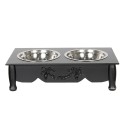 Clayre & Eef Ciotola per cane 2x500 ml Nero Legno Ferro Rettangolo