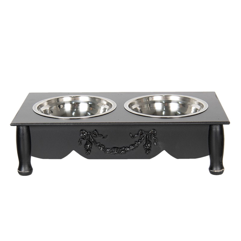 Clayre & Eef Ciotola per cane 2x500 ml Nero Legno Ferro Rettangolo
