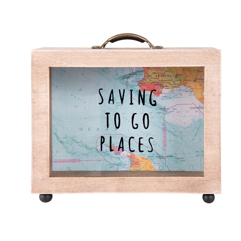 Clayre & Eef Tirelire 18x7x17 cm Marron MDF Verre Rectangle