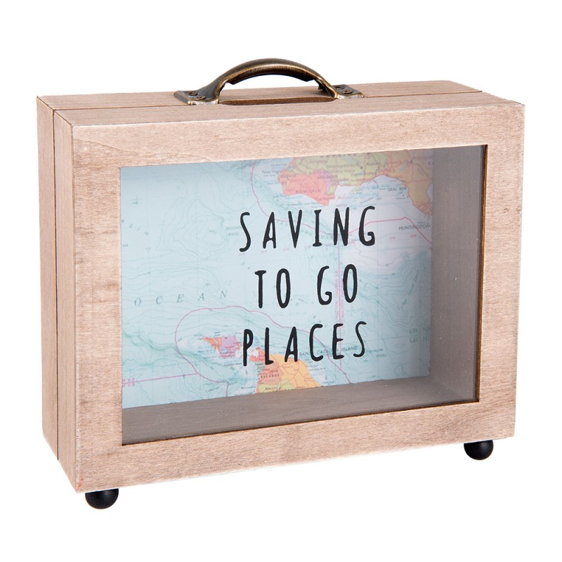 Clayre & Eef Tirelire 18x7x17 cm Marron MDF Verre Rectangle