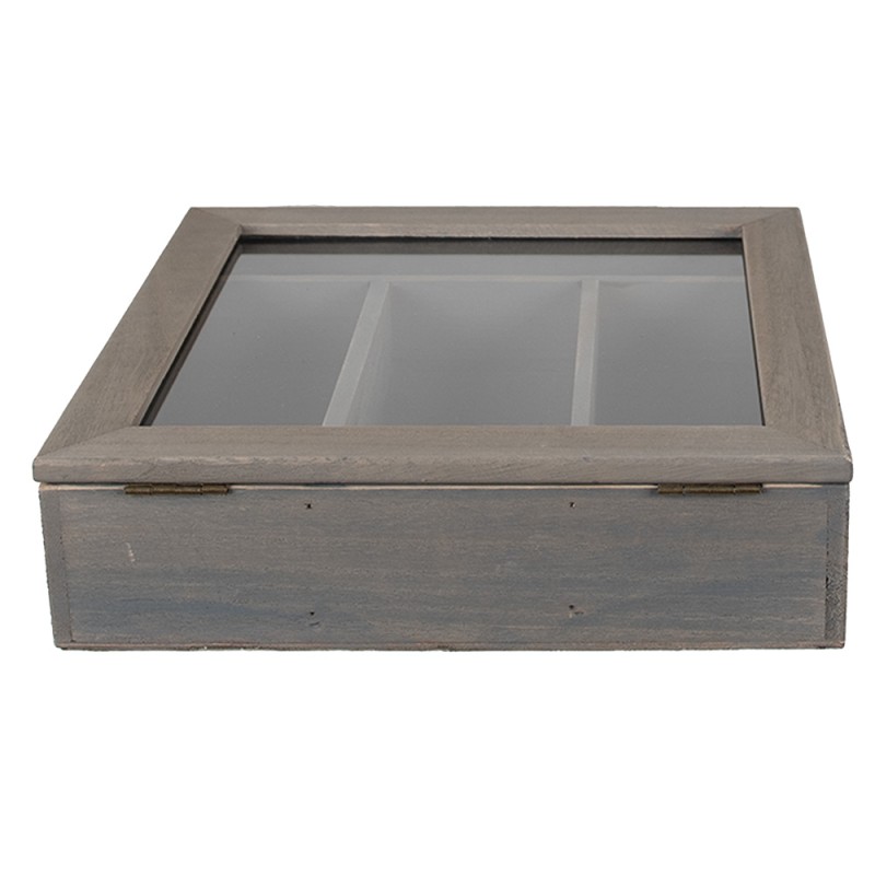 Clayre & Eef Range-couverts 30x30x8 cm Gris Bois Verre Carré