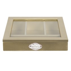 Clayre & Eef Bestekbak  30x30x8 cm Goudkleurig Hout Glas Vierkant