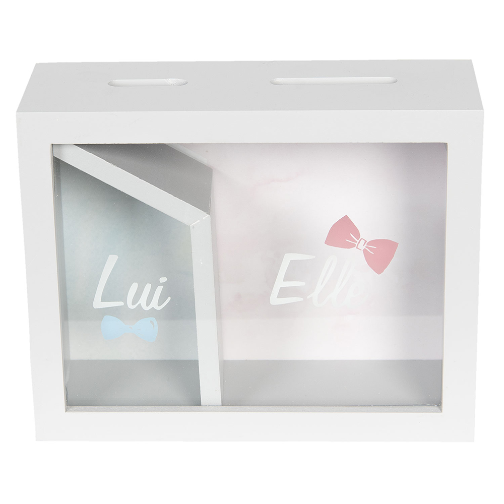 Clayre&Eef Spaarpot 20x7x16 cm Wit Hout afbeelding