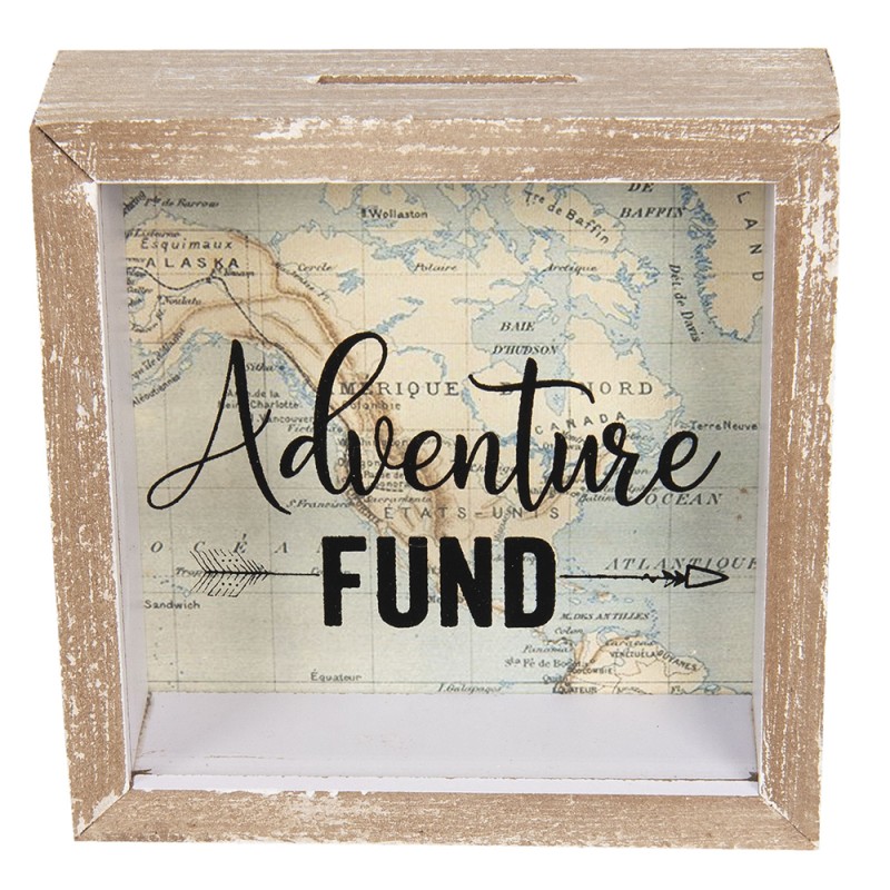 Clayre & Eef Money Box 15x5x15 cm Brown Wood Square