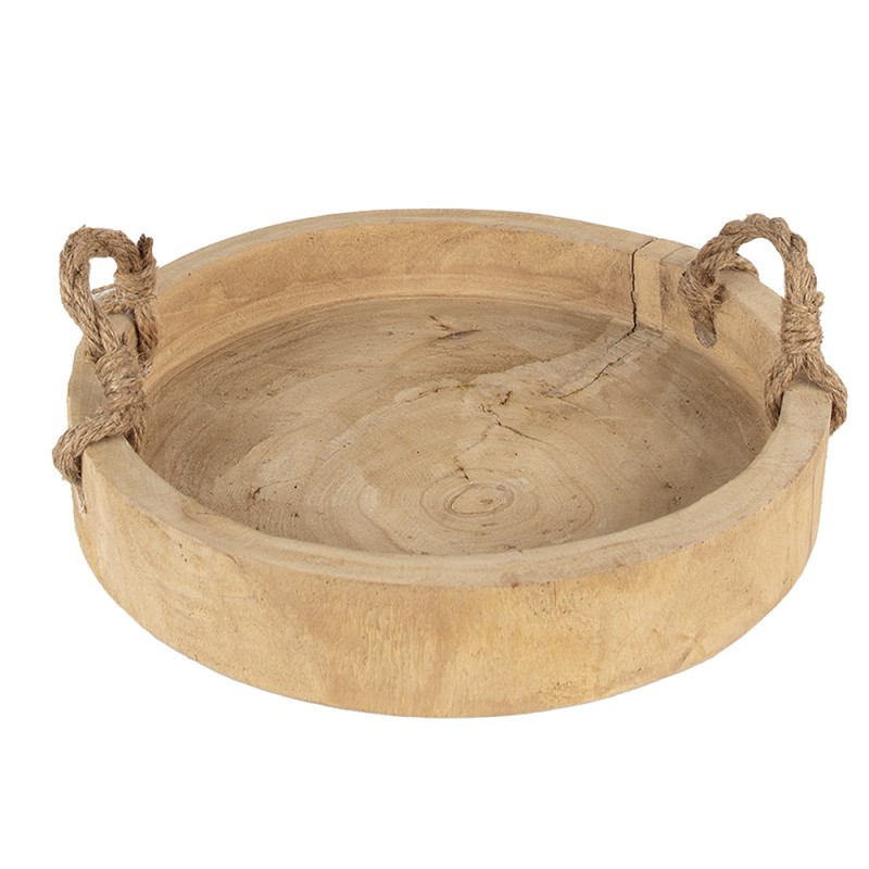 Clayre & Eef Dekoration Serviertablett Ø 35 cm Braun Holz Rund