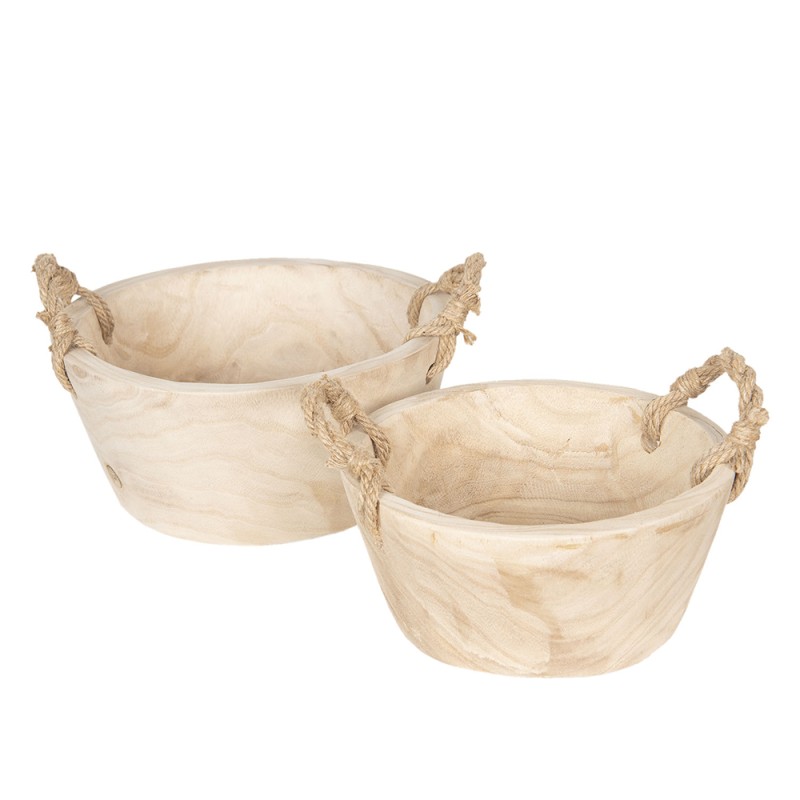 Clayre & Eef Panier de rangement set de 2 Ø 36 / Ø 29 cm Beige Bois
