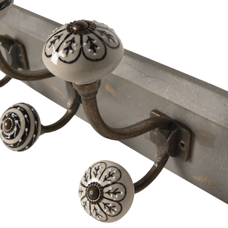 Clayre & Eef Wall Coat Rack 4 Hooks 45x10x18 cm White Wood Iron