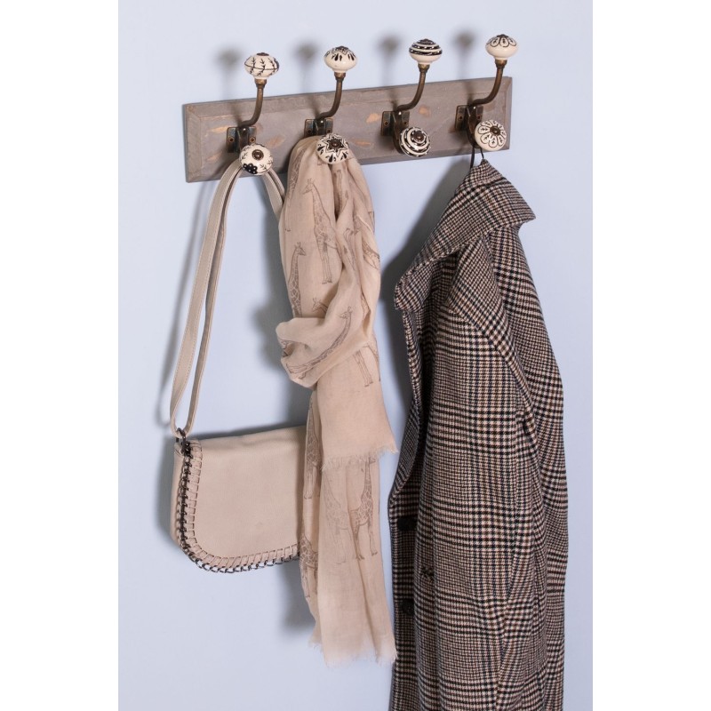 Clayre & Eef Wall Coat Rack 4 Hooks 45x10x18 cm White Wood Iron