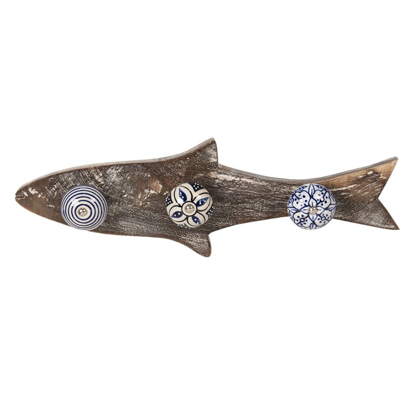 Clayre & Eef Wandgarderobe 3 Haken Fisch 33x5x10 cm Blau Holz Eisen