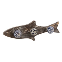 Clayre & Eef Wandkapstok 3 haken Vis 33x5x10 cm Blauw Hout Ijzer