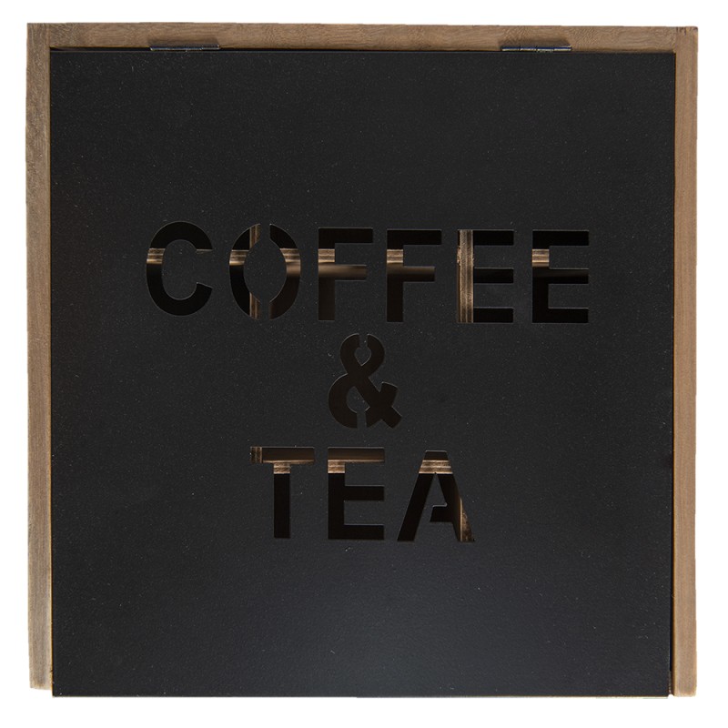 Clayre & Eef Tea Box with 9 Compartments 24x25x8 cm Brown Wood Rectangle