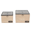 Clayre & Eef Opbergdoosje Set van 2  18x18x12 cm Bruin Hout Glas Vierkant