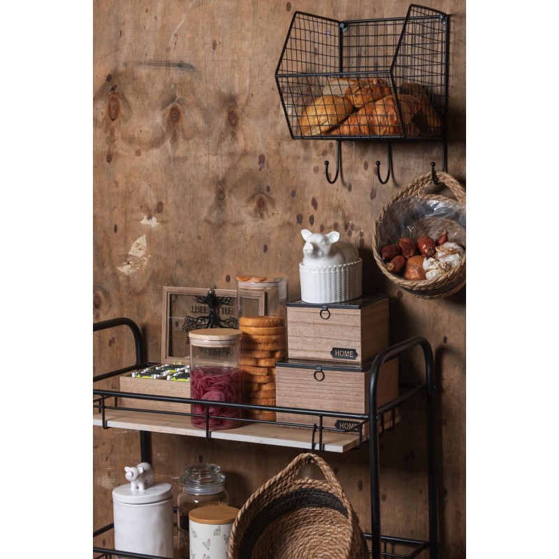 Clayre & Eef Opbergdoosje Set van 2  18x18x12 cm Bruin Hout Glas Vierkant
