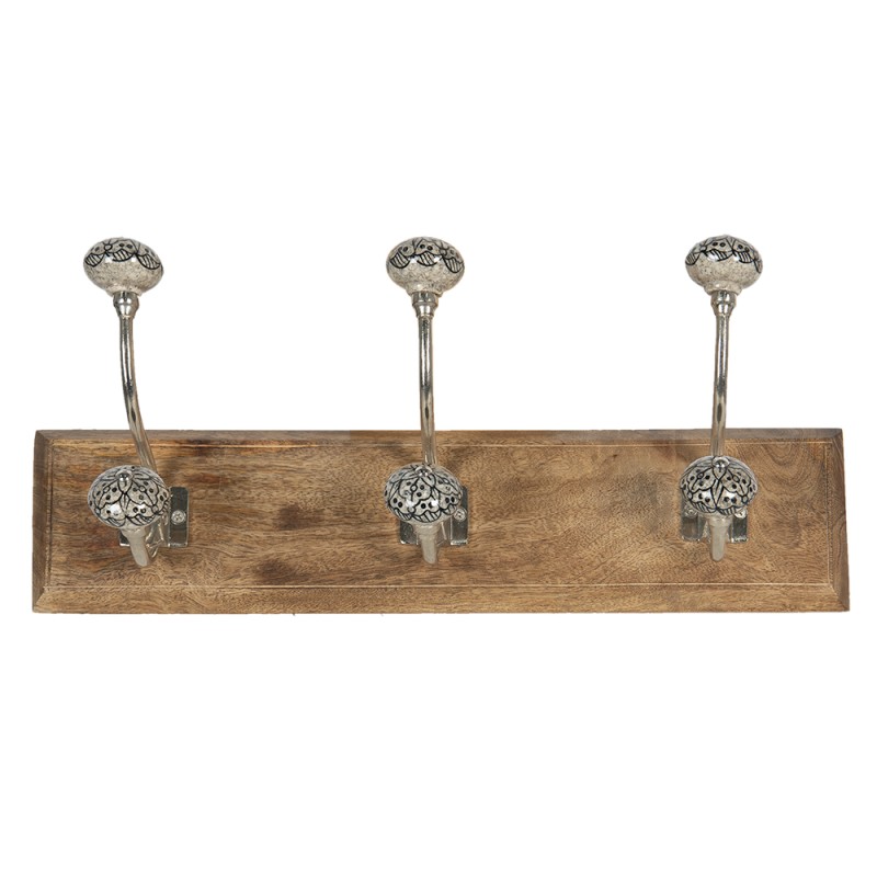 Clayre & Eef Wandgarderobe 44x10x17 cm Braun Grau Holz Eisen Rechteck