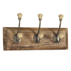 Clayre & Eef Wall Coat Rack 30x7x10 cm Brown Wood Iron Rectangle