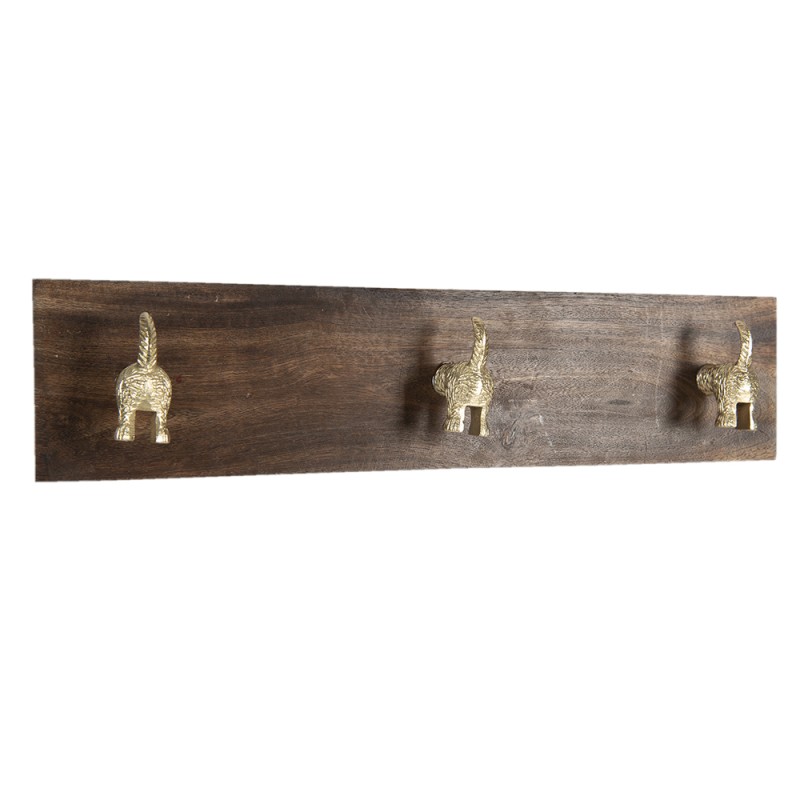 Clayre & Eef Wall Coat Rack 44x8x10 cm Brown Wood Iron Rectangle
