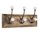 Clayre & Eef Wall Coat Rack 3 Hooks 30x8x10 cm Brown White Wood Iron Rectangle