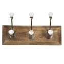 Clayre & Eef Wandkapstok 3 haken  30x8x10 cm Bruin Wit Hout Ijzer Rechthoek