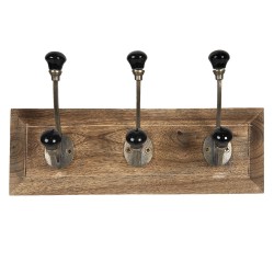 Clayre & Eef Wall Coat Rack 30x8x10 cm Black Wood Iron Rectangle