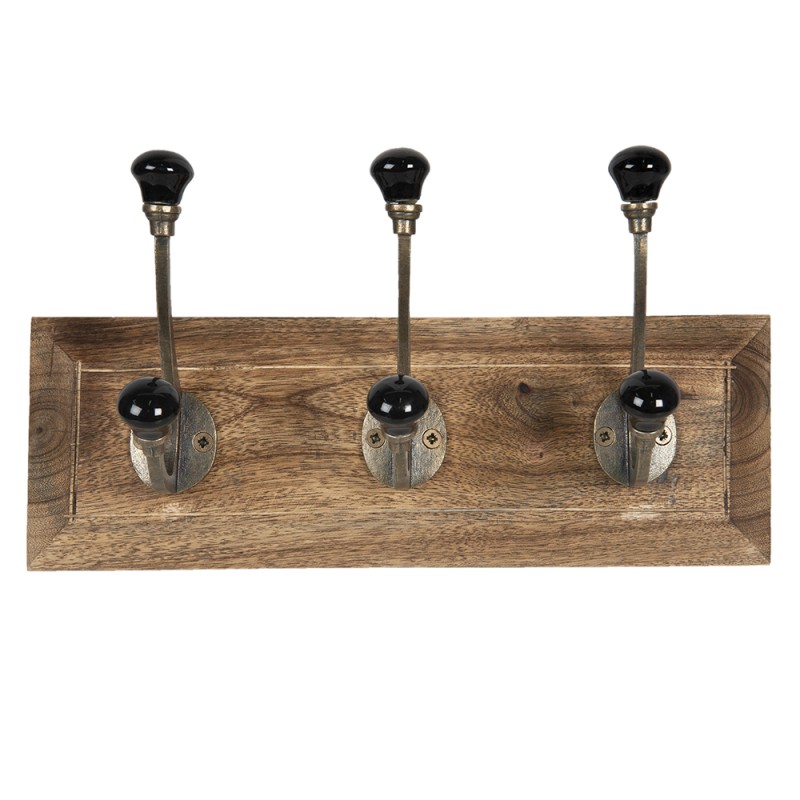 Clayre & Eef Wall Coat Rack 30x8x10 cm Black Wood Iron Rectangle