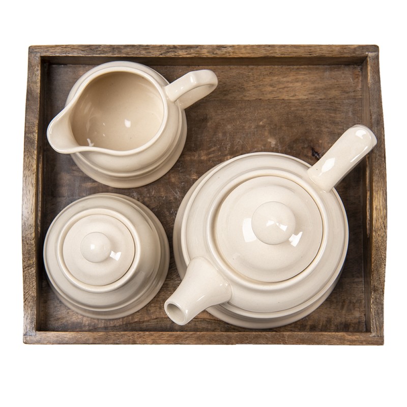 Clayre & Eef Ensemble théière 27x22x16 cm Beige Marron Bois