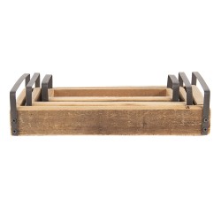 Clayre & Eef Décoration plateau set de 3 Marron Bois Zinc Rectangle