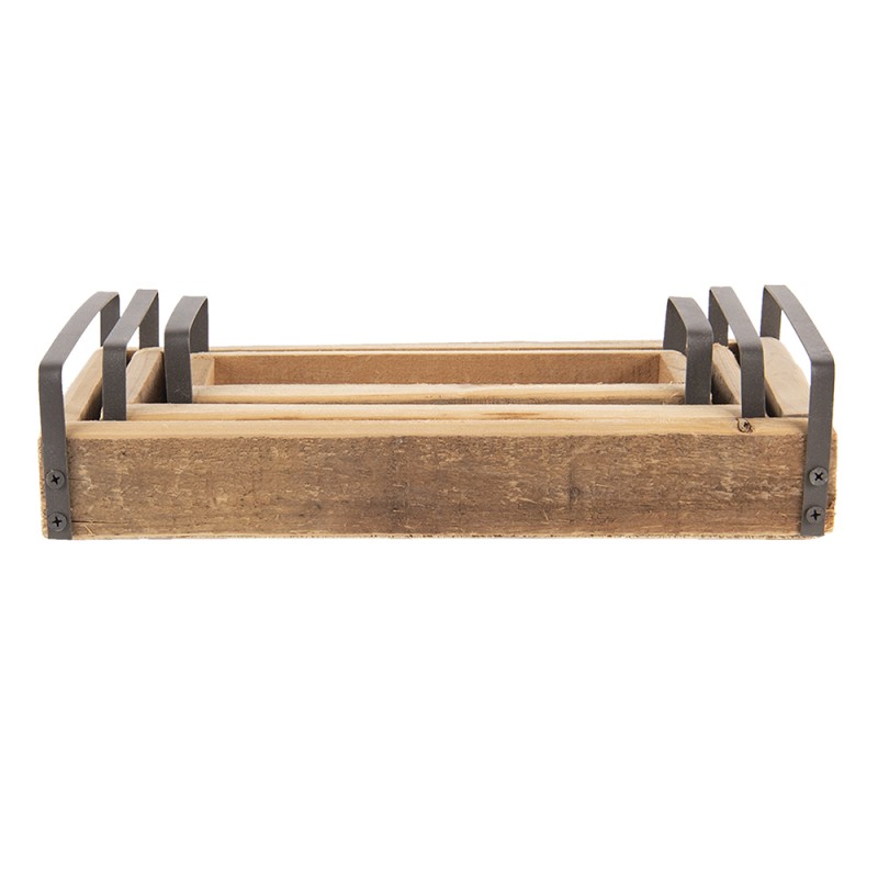 Clayre & Eef Décoration plateau set de 3 Marron Bois Zinc Rectangle