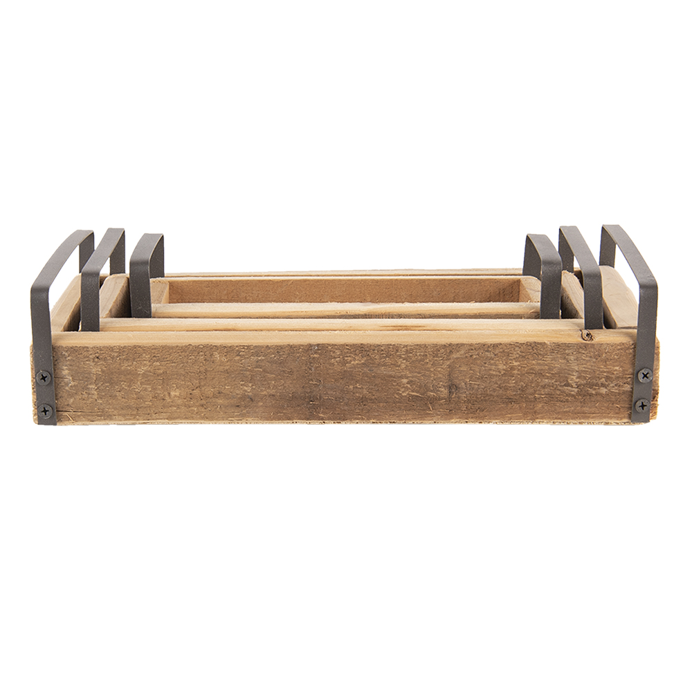 Clayre&Eef Decoratie Dienblad Set van 3 Bruin Hout afbeelding