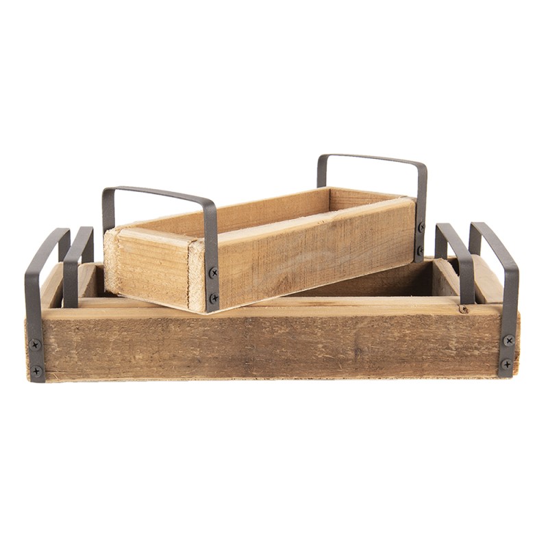 Clayre & Eef Décoration plateau set de 3 Marron Bois Zinc Rectangle