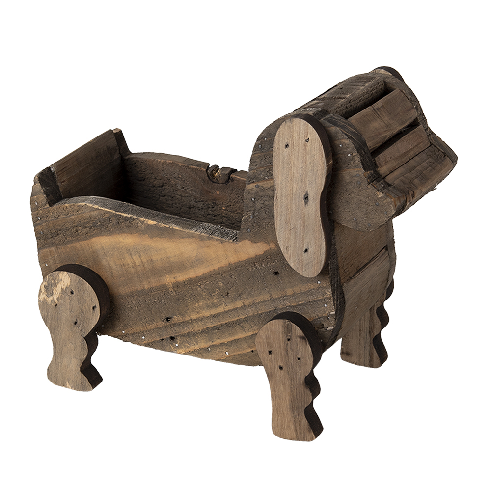 Clayre&Eef Bloempot 26x12x11 cm Bruin Hout Hond afbeelding
