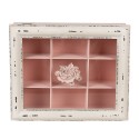 Clayre & Eef Tea Box with 9 Compartments 32x26x9 cm Pink Wood product Rectangle Flowers