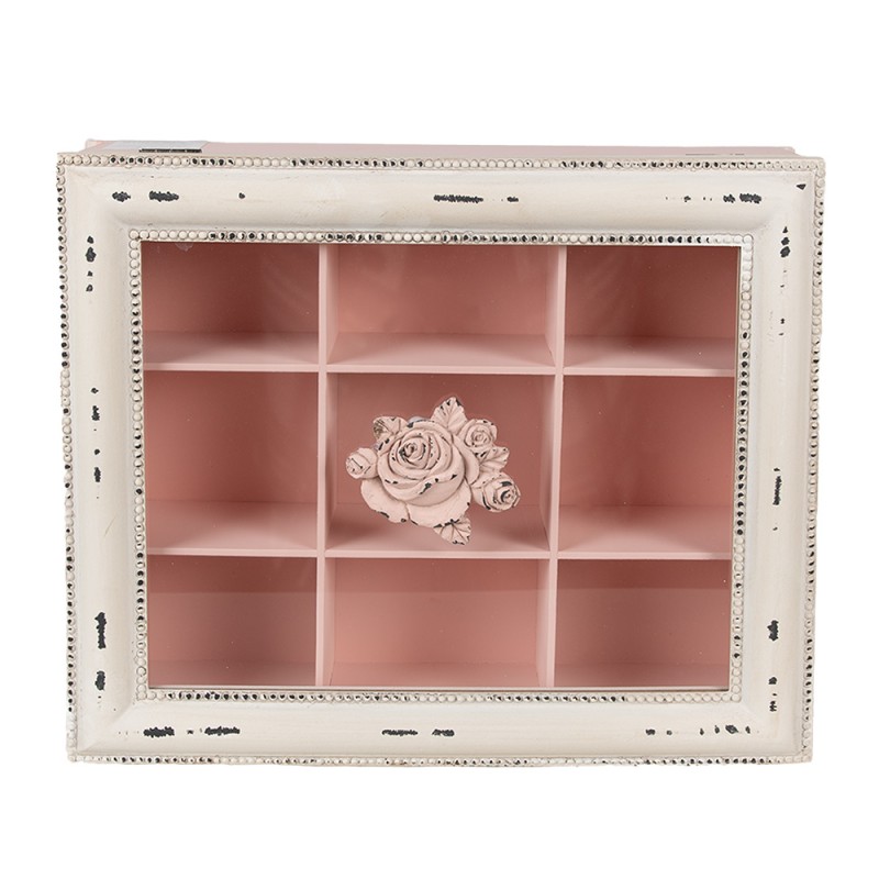 Clayre & Eef Boîte à thé 9 compartiments 32x26x9 cm Rose Produit en bois Rectangle Fleurs