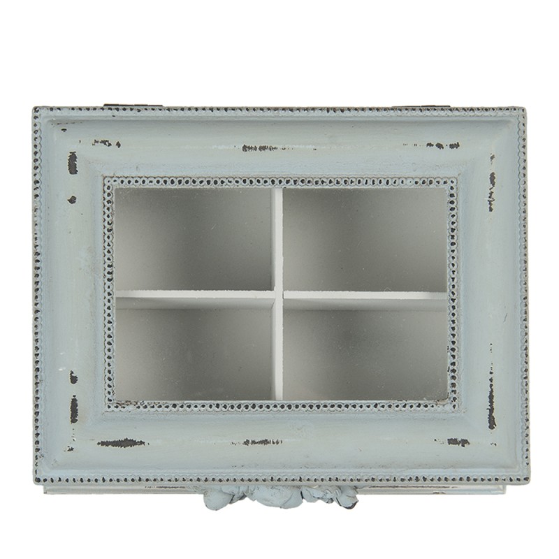 Clayre & Eef Scatola da tè con 1 scomparto 20x17x9 cm Blu Beige MDF Vetro Rettangolo