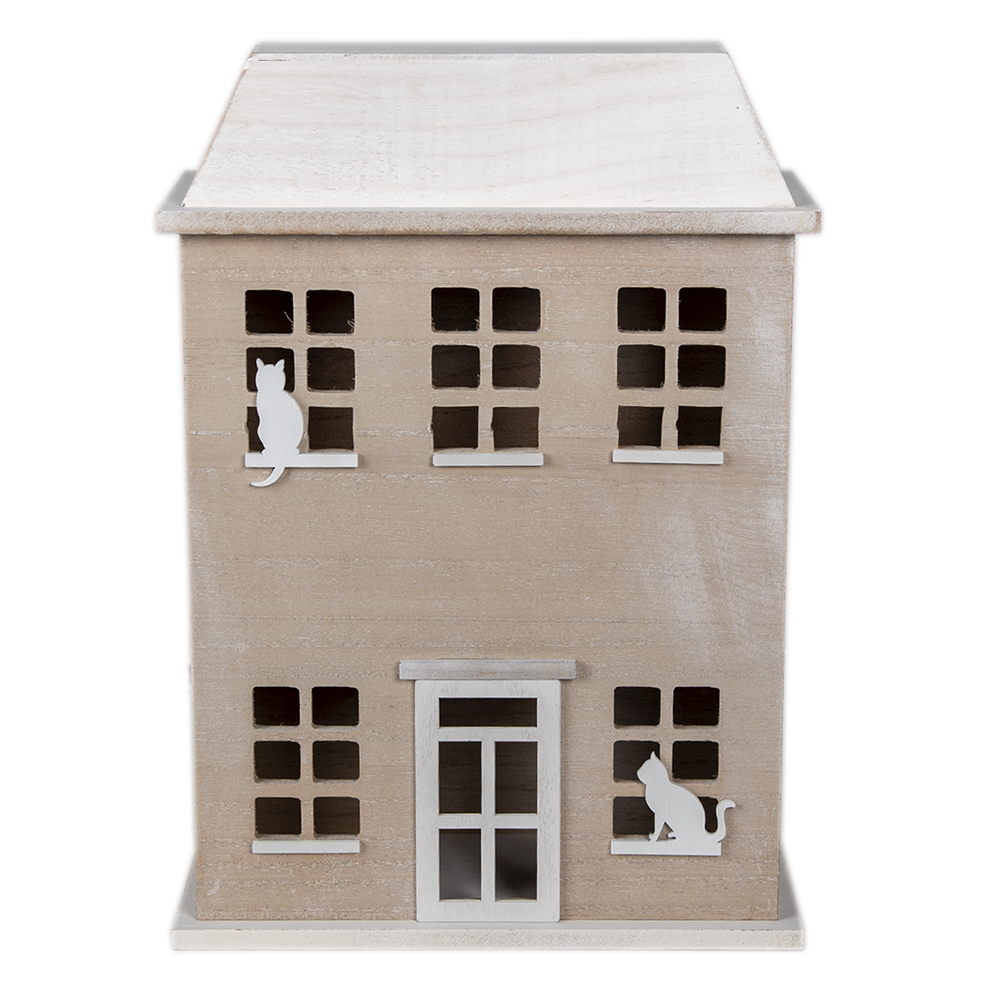 Clayre&Eef Opbergdoosje Huis 27x12x39 cm Bruin Hout Katten afbeelding