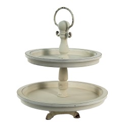 Clayre & Eef Étagère 2 étages Ø 30x36 cm Beige Bois Rond