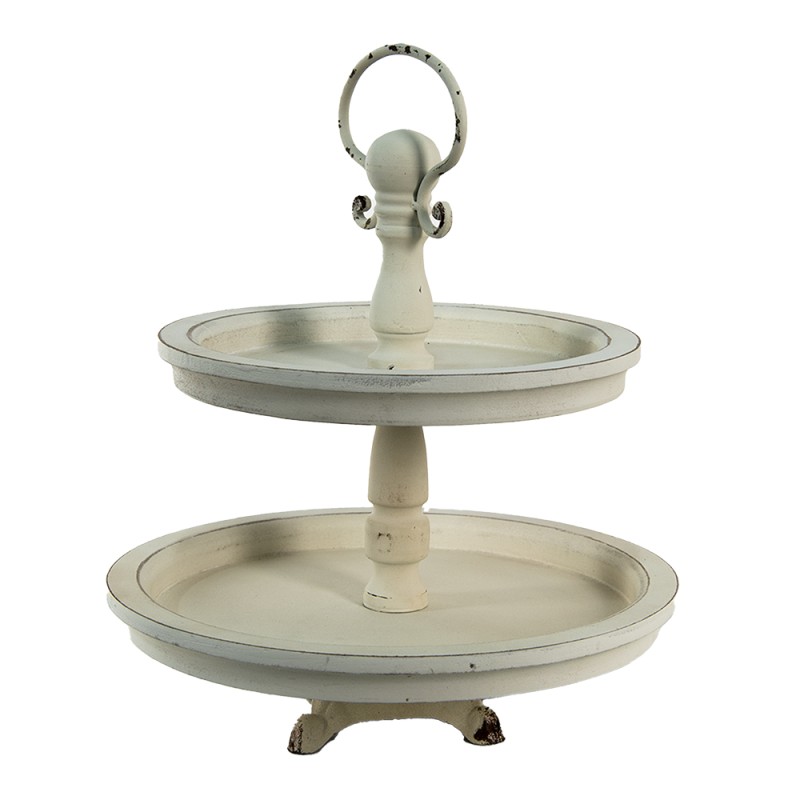 Clayre & Eef Porta pasticceria a 2 piani Ø 30x36 cm Beige Legno  Rotondo