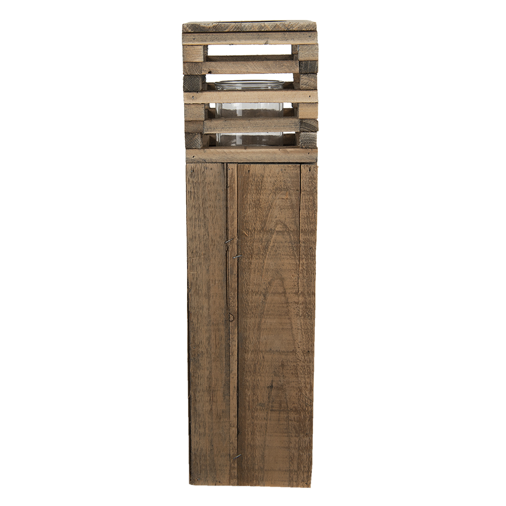 Clayre & Eef Windlicht 14x14x52 cm Bruin Hout afbeelding