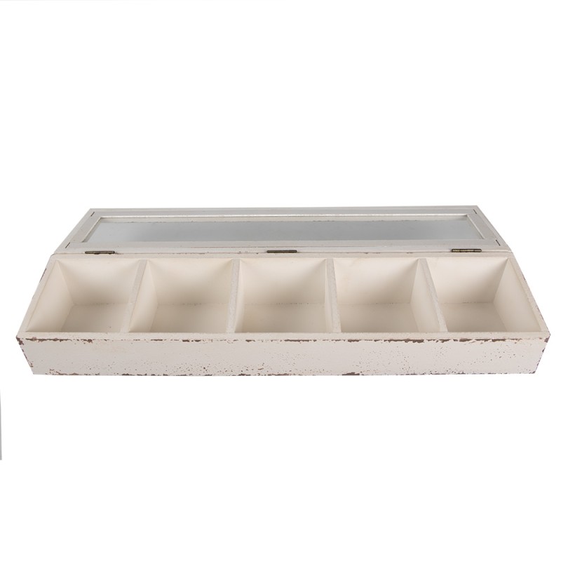 Clayre & Eef Wooden Box 60x13x10 cm White Wood Glass