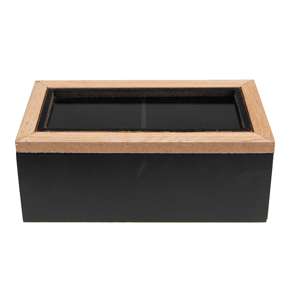 Clayre&Eef Theedoos 18x9x7 cm Zwart Bruin MDF afbeelding