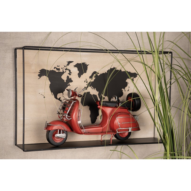 Clayre & Eef Wandregal 46x10x28 cm Schwarz Braun MDF Metall Weltkarte