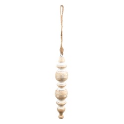 Clayre & Eef Ornement de Noël Ø 5x23 cm Beige Blanc Bois