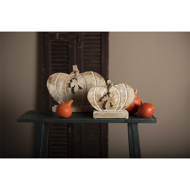 Clayre & Eef Décoration Citrouille 29x6x22 cm Marron Blanc Bois