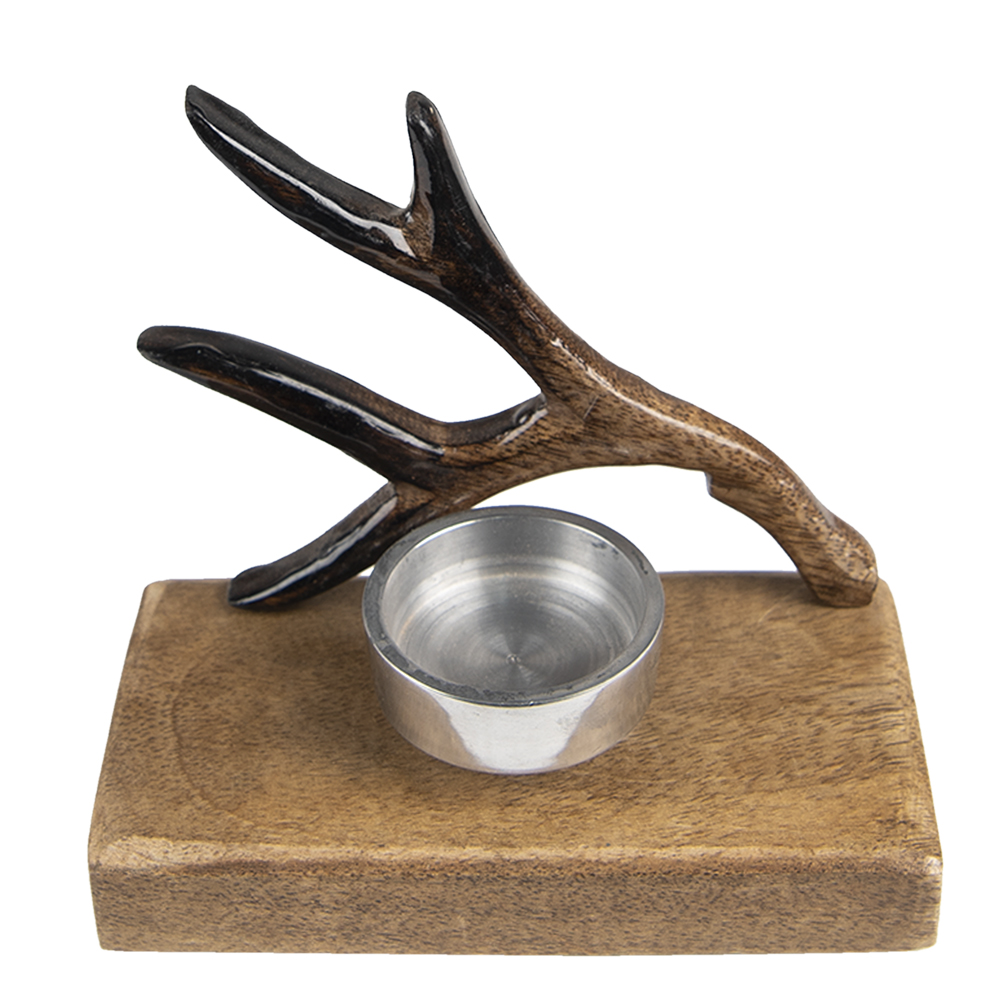 Clayre & Eef Theelichthouder 13 cm Bruin Hout Gewei afbeelding