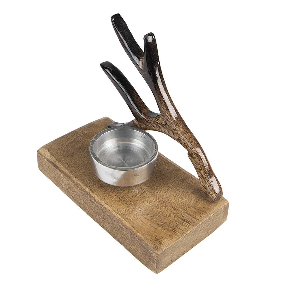 Theelichthouder 13 Cm Bruin Hout Gewei-image