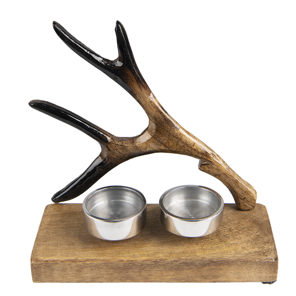 Clayre & Eef Theelichthouder 17 cm Bruin Hout Gewei afbeelding